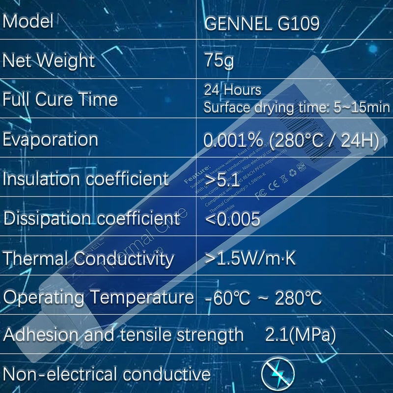 GENNEL لاصق حراري GENNEL G109 75 جرام، جبس موصل حراري، مركب لاصق سيليكوني لامتصاص الحرارة لطابعة شريحة GPU LED ومشتت حراري MOSFET - Image 3